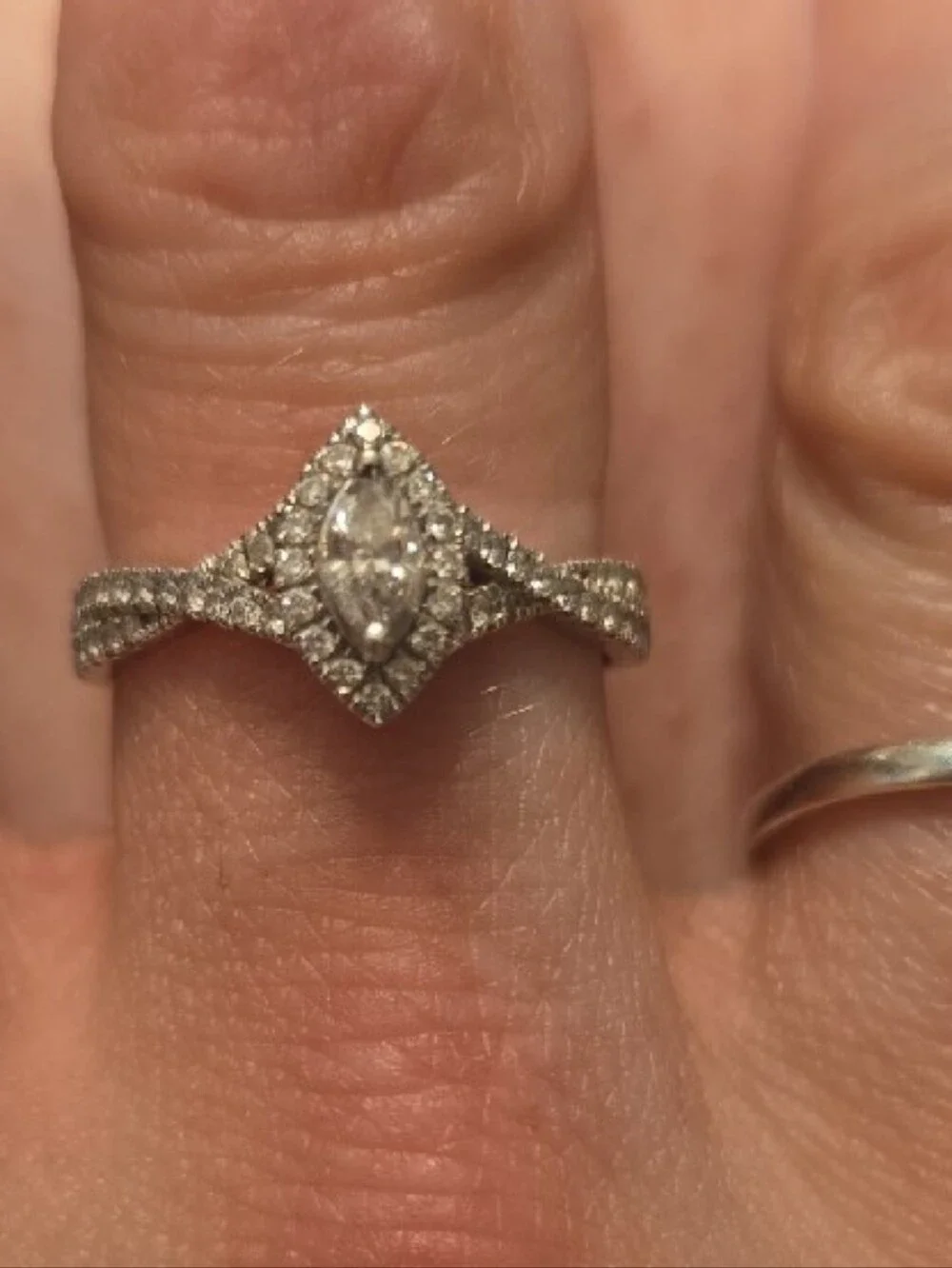 Marquise Halo 1/2 Ctw Diamond Engagement Ring in 10k White Gold Setting Nwot